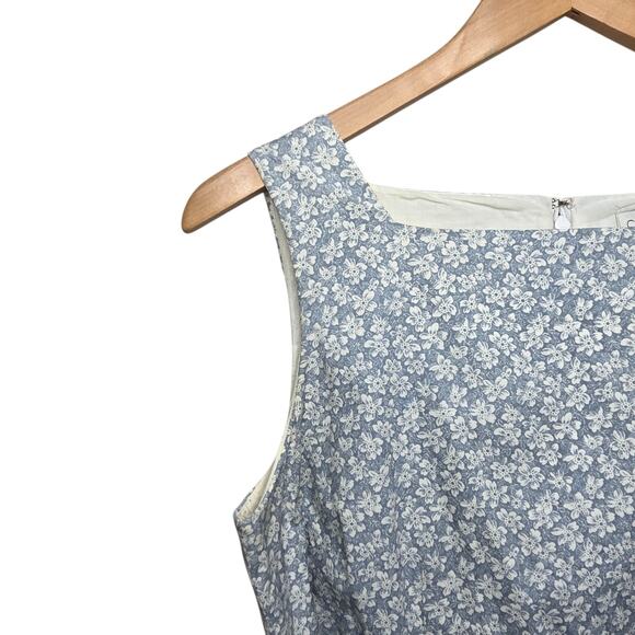 Vintage Casual Corner Women's SZ 8 Blue Floral Lined Sleeveless Fitted Dress - Picture 3 of 11